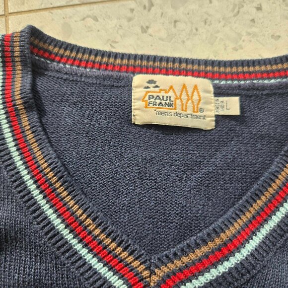 Vintage PAUL FRANK Monkey Pullover V-Neck SWEATER * LARGE - Picture 3 of 4